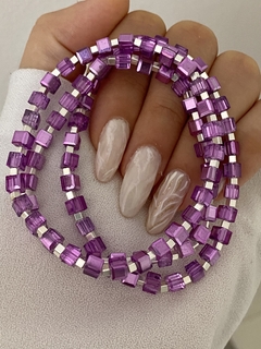 Pulsera cristal cubo lila y cubito de plata