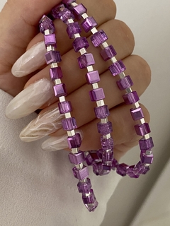 Pulsera cristal cubo lila y cubito de plata - comprar online