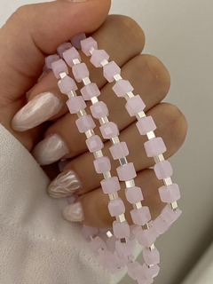 Pulsera cristal cubo rosa y cubito de plata - comprar online