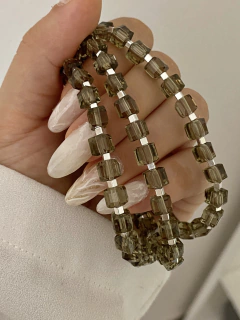 Pulsera cristal cubo gris y cubito de plata - comprar online