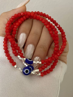 Pulsera ojo turco y cubitos Plata