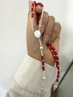 Rosario rectángulos rojos sagrado corazón 55 cm - comprar online