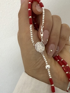 Rosario rectángulos rojos sagrado corazón 55 cm
