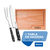 Juego de cuchillo tenedor trinchante y tabla de madera Brinox