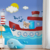 Papel de Parede Náutico Infantil com Ursinho no Mar e Pássaros com Barco Farol e Ilha na internet