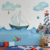 Papel de Parede Náutico Aquarelado com Barco, Farol e Submarino