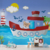 Papel de Parede Náutico Infantil com Ursinho no Mar e Pássaros com Barco Farol e Ilha