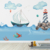 Papel de Parede Náutico Aquarelado com Barco, Farol e Submarino - Papeis Decor