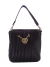 Bolsa transversal preta com textura plissada e detalhe dourado