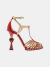 Sandália feminina Dolce & Gabbana tamanho 34.5 com salto alto vermelho e detalhes dourados.