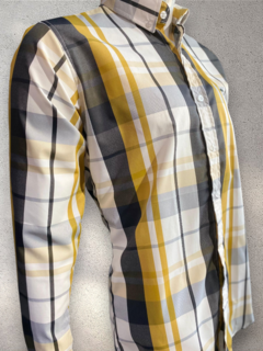 CAMISA CABALLERO CASUAL BLANCA CUADRO NEGRO/AMARILLO - BOGAMX
