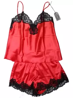 Short y Musculosa satén y puntillas Red