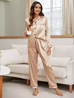 Pijama Americano de Cetim - Longo - Champagne na internet