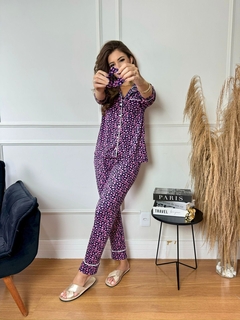 Pijama americano longo suede coração na internet