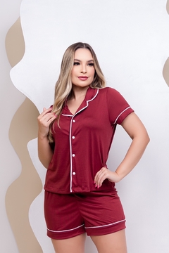 Pijama americano curto bordô