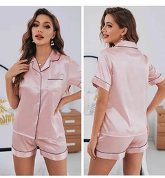 Pijama Americano de Cetim Rosa