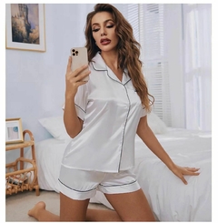 Pijama Americano de Cetim Branco