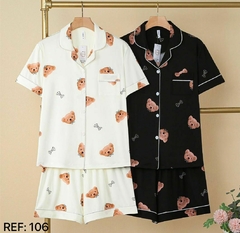 Pijama americano curto creme com ursinhos