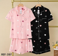 Pijama americano curto preto com corações