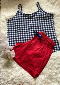 Pijama curto Alça - Xadrez Vermelho