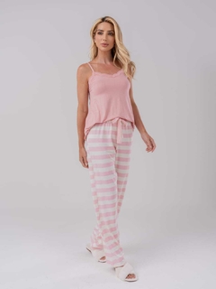 Pijama Alcinha e calça Listrada Rosa - 221 na internet