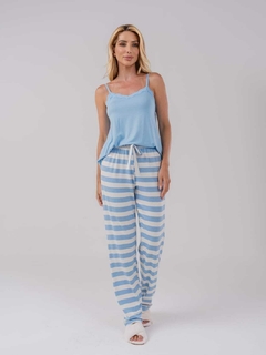 Pijama Alcinha e calça Listrada Azul - 222 na internet