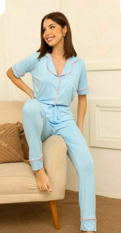 Pijama americano Manga Curta e calças Verde Agua - 223 - comprar online