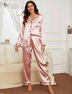 Pijama Americano de Cetim - Longo - Rosa - comprar online