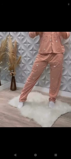 Pijama Americano Longo Algodão Rosa e Coelho na internet