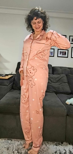Pijama Americano Longo Algodão Rosa e Coelho - comprar online