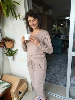 Pijama longo - Canelado - Marron Claro na internet