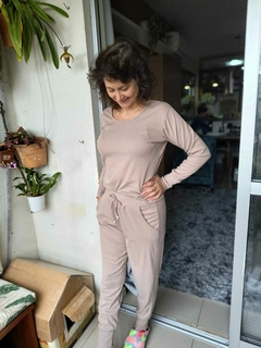 Pijama longo - Canelado - Marron claro - comprar online