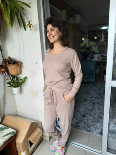 Pijama longo - Canelado - Marron claro - LuaBella Pijameria