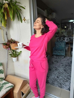 Pijama longo - Canelado - Rosa - 241 - comprar online