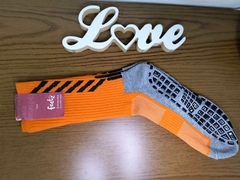 Meia - de Futebol c Antiderrapante - Laranja com Cinza e Preto - comprar online