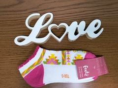 Meia - Branco c rosa e amarelo (ponta do pé, calcanhar e punho rosa) - comprar online