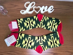 Meia - Abstrato Verde/Amarelo (punho, calcanhar e ponta de pé vermelhos) - comprar online