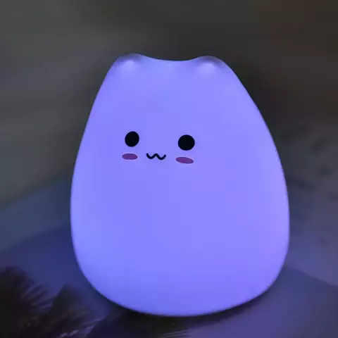 Mini Cartoon Cat Night Light para crianças, lâmpada de silicone suave