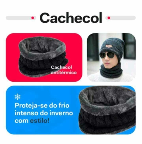 Confira Conjunto Touca Gorro Cachecol Luva De Frio Flexível + Quente Para Inverno Com Gola Forrada / Masculino / Mulheres