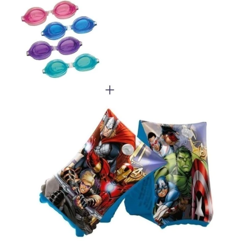 Bóia de Braço Infantil Vingadores 23x14cm+Óculos Natação Mor