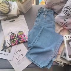 Calça wide leg reta lavada