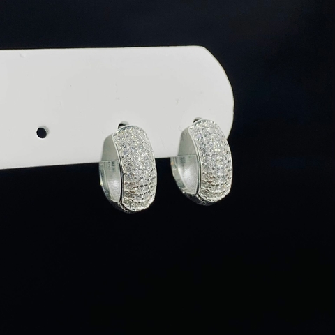 Brinco de Argola Cravejada Prata Pura 925