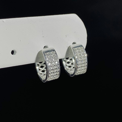 Brinco de Argola Cravejada Prata Pura 925