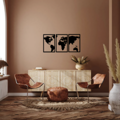 Cuadro Triptico Mapamundi Negro Mdf Calado - comprar online