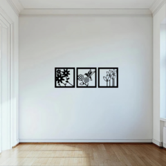 Cuadro Triptico Flores Picaflor Mdf Calado - comprar online