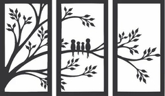Cuadro Triptico Árbol Pajaritos Mdf Calado en internet