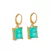 Brinco Dourado Argolinha Pedra Retangular Verde