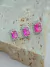 TRIO DE BRINCOS CRISTAL ROSA LATERAL CRAVEJADA RODIO BRANCO