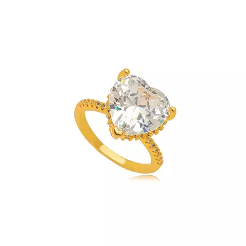 Anel Semijoia Solitário Coração Cravejado