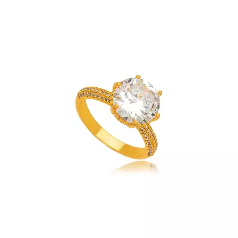 Anel Semijoia Solitário Cravejado